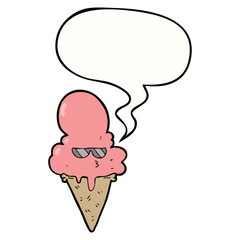 cartoon cool ice cream and speech bubble