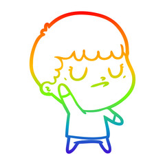 rainbow gradient line drawing cartoon grumpy boy