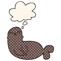 cartoon seal and thought bubble in comic book style
