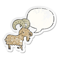 cartoon goat and speech bubble distressed sticker