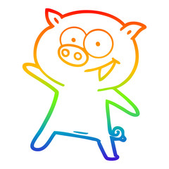 rainbow gradient line drawing cheerful dancing pig cartoon