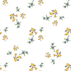 Different fantasy flowers are the seamless pattern in abstract style on a colorful background. Vector floral background. Summer background. Design illustration vector. Vector spring template.