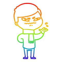 rainbow gradient line drawing cartoon angry man