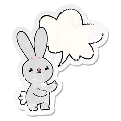 cute cartoon rabbit and speech bubble distressed sticker