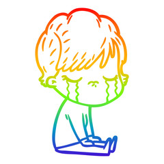 rainbow gradient line drawing cartoon woman crying