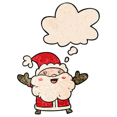 cartoon santa claus and thought bubble in grunge texture pattern style