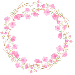 Obraz na płótnie Canvas Round wreath, frame with Cherry blossom, sakura, branch with pink flowers, watercolor illustration.