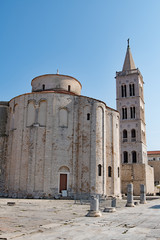 Fototapeta na wymiar St Donatus's Church and St Anastacia's Cathedral Tower in Old Town Zadar