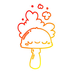 warm gradient line drawing cartoon mushroom with spoor cloud