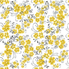 Foto op Aluminium Vintage flowers in a new way. Stamens and leaves in a seamless pattern. © WI-tuss