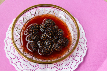 Jam from pine cones in jar.