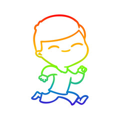 rainbow gradient line drawing cartoon smiling boy running
