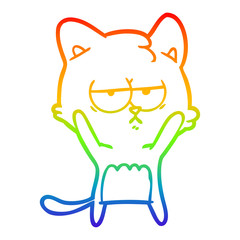 rainbow gradient line drawing bored cartoon cat