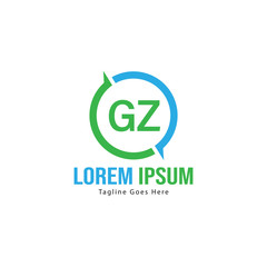 Initial GZ logo template with modern frame. Minimalist GZ letter logo vector illustration