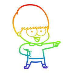 rainbow gradient line drawing happy cartoon boy pointing
