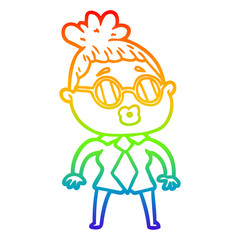 rainbow gradient line drawing cartoon office woman wearing spectacles