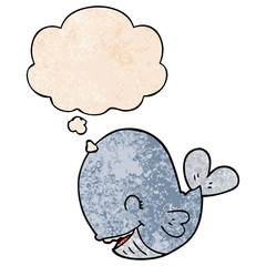cartoon whale and thought bubble in grunge texture pattern style
