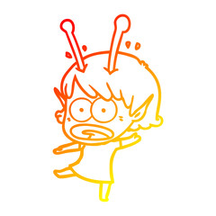 warm gradient line drawing cartoon shocked alien girl