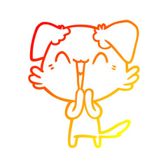 warm gradient line drawing laughing little dog cartoon