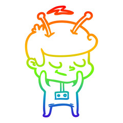 rainbow gradient line drawing shy cartoon spaceman