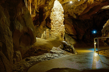 Stalactite geological attraction in Baradla cave in Aggtelek, Hungary