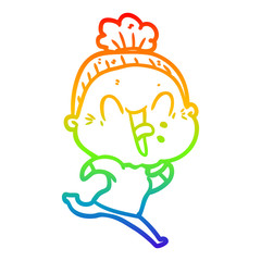 rainbow gradient line drawing cartoon happy old woman