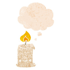 cartoon candle and thought bubble in retro textured style