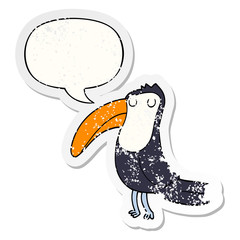 cartoon toucan and speech bubble distressed sticker