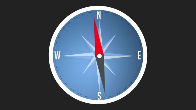 Compass background animation with moving arrow. Backdrop of navigation interface