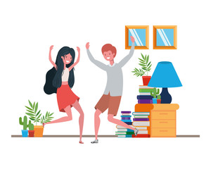 young couple dancing in living room character