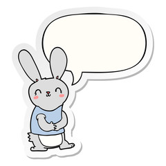 cute cartoon rabbit and speech bubble sticker