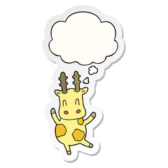 cute cartoon giraffe and thought bubble as a printed sticker