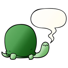 cute cartoon tortoise and speech bubble in smooth gradient style