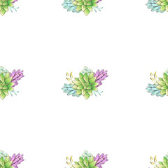 Vintage realistic seamless pattern with green realistic succulent pattern seamless on colorful background for cover design. Colorful seamless mexican style pattern.