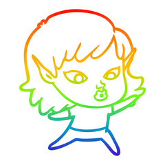 rainbow gradient line drawing pretty cartoon elf girl