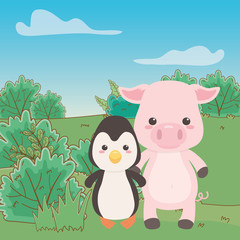 Penguin and pig cartoon design