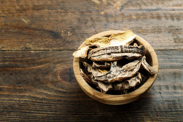 dried mushrooms in a plate on the table