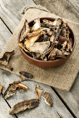 dried mushrooms are cut