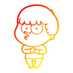 warm gradient line drawing cartoon curious boy
