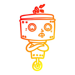 warm gradient line drawing cartoon robot with crossed arms