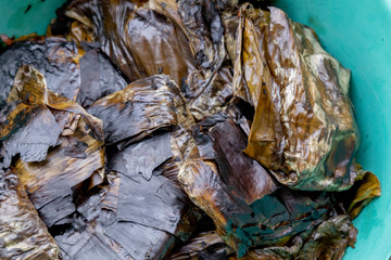 traditional tamales, wrapped in banana leaf valladolid, mexico