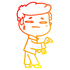 warm gradient line drawing cartoon anxious man pointing