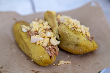 Kibi-pic stuffed with pork and egg, traditional food from Valladolid Mexico