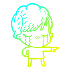 cold gradient line drawing cartoon woman crying
