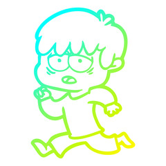 cold gradient line drawing cartoon exhausted boy