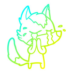 cold gradient line drawing cartoon crying wolf