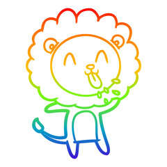 rainbow gradient line drawing happy cartoon lion