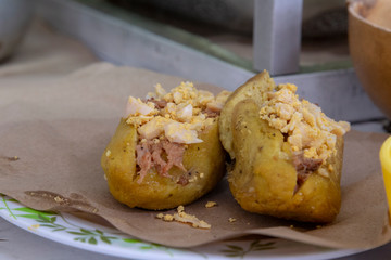 Kibi-pic stuffed with pork and egg, traditional food from Valladolid Mexico