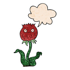 cartoon thistle and speech bubble in retro texture style