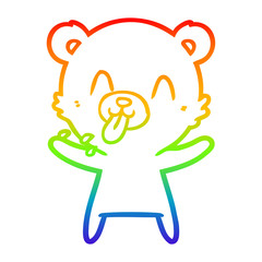 rainbow gradient line drawing rude cartoon polar bear sticking out tongue